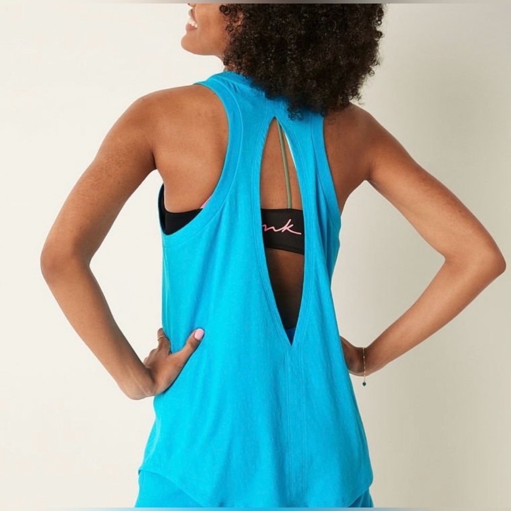 PINK Victoria's Secret Everyday Open Back Turquoise Racerback Tank Top NWT